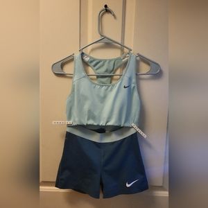 Blue Nike Pro Bra and Short Set